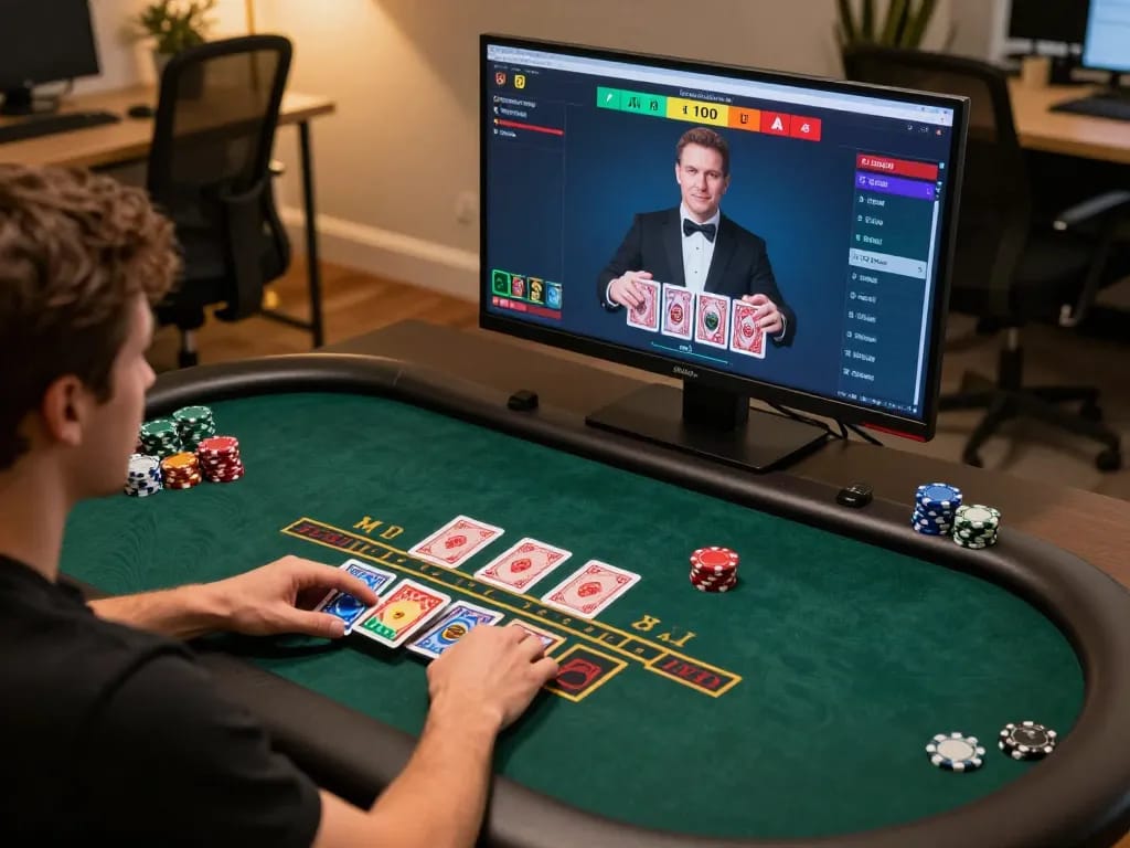 Engaging live dealer blackjack game interface showcasing online casinos in Canada with strategic betting.