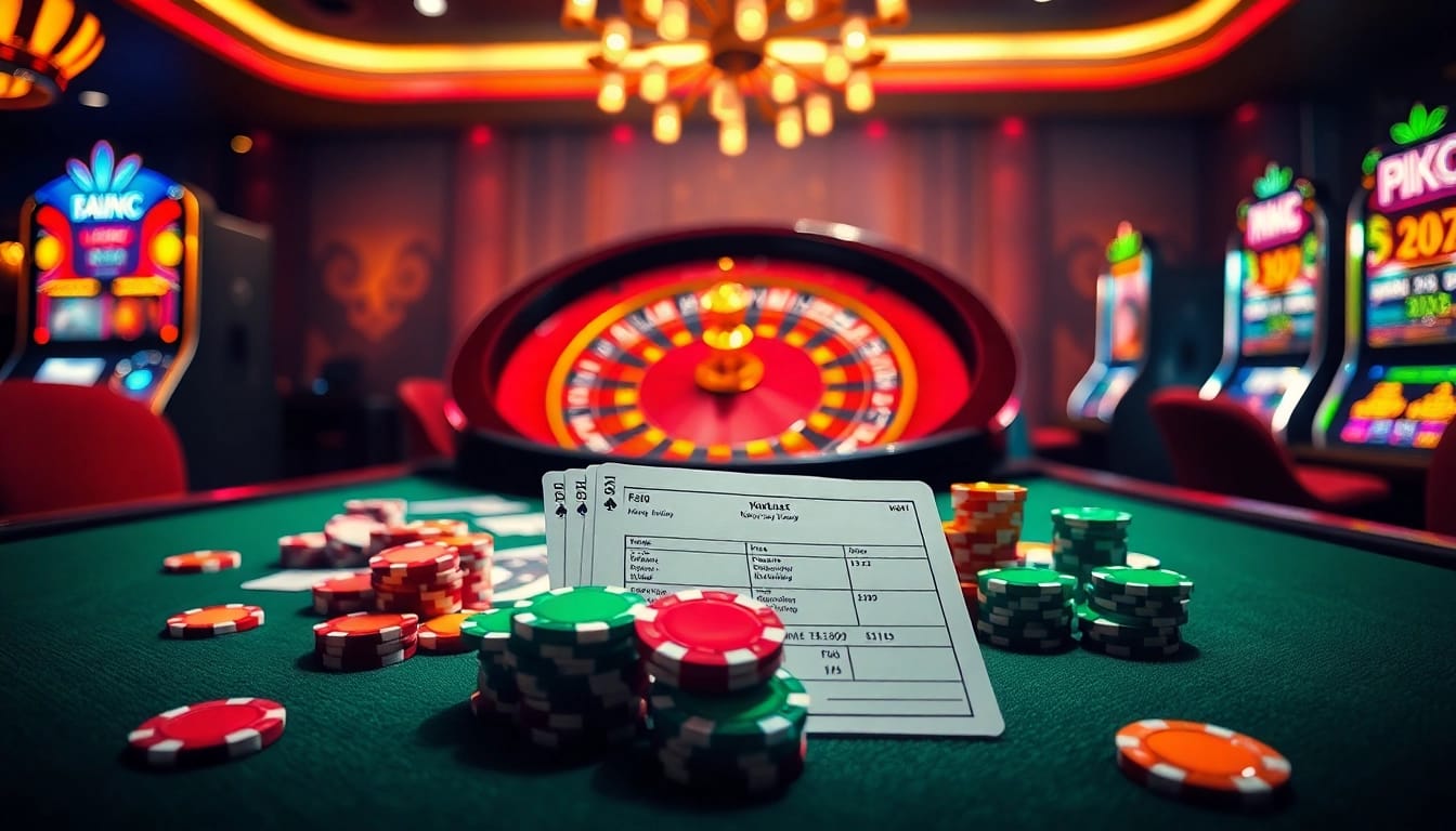 Experience Khuyến Mãi NK88 with vibrant gaming tables and slot machines under ambient lighting.