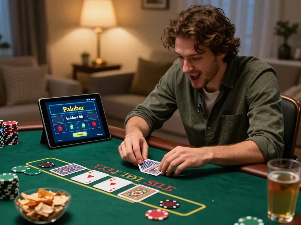 Enjoying a blackjack game with luckyindex while managing bets at home for strategic gameplay.