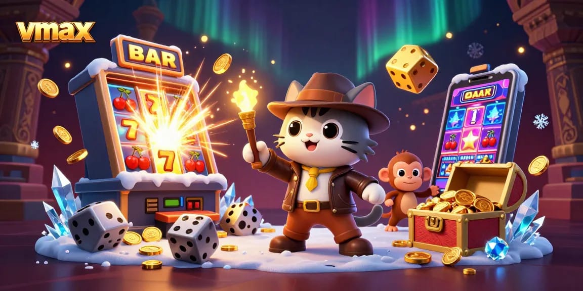 Experience vmax with a thrilling cat explorer discovering a casino artifact amidst stunning jackpot symbols.
