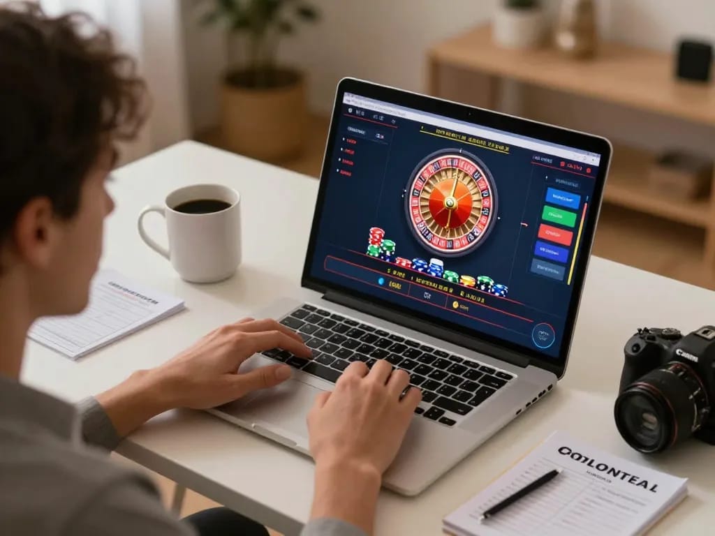 open88 live roulette gameplay on a laptop, showcasing vibrant graphics and strategic betting.