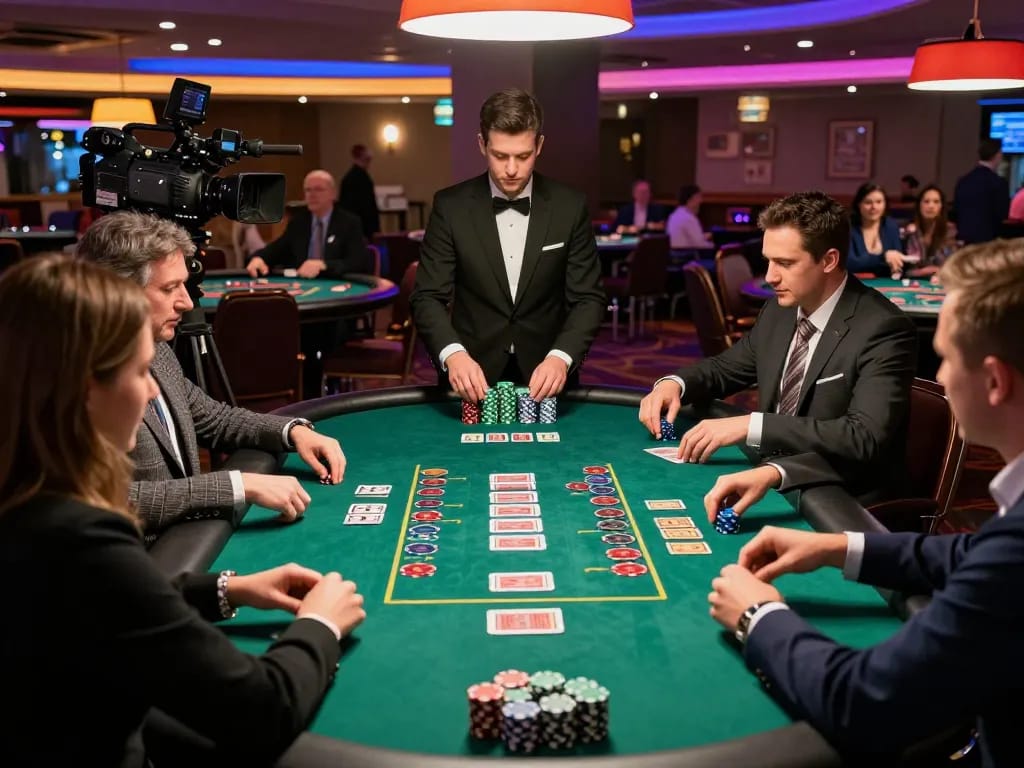Engaging blackjack gameplay at a modern casino showcasing vipwin atmosphere with players placing bets and interacting