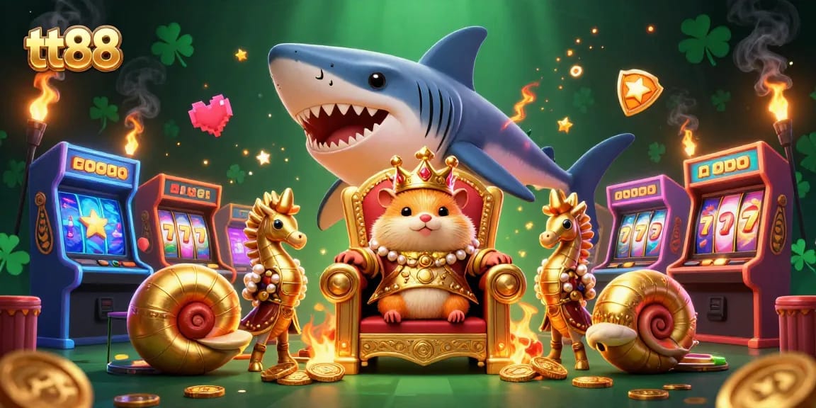 Experience huge wins at tt88 with vibrant slot machines, golden characters, and a thrilling casino atmosphere.
