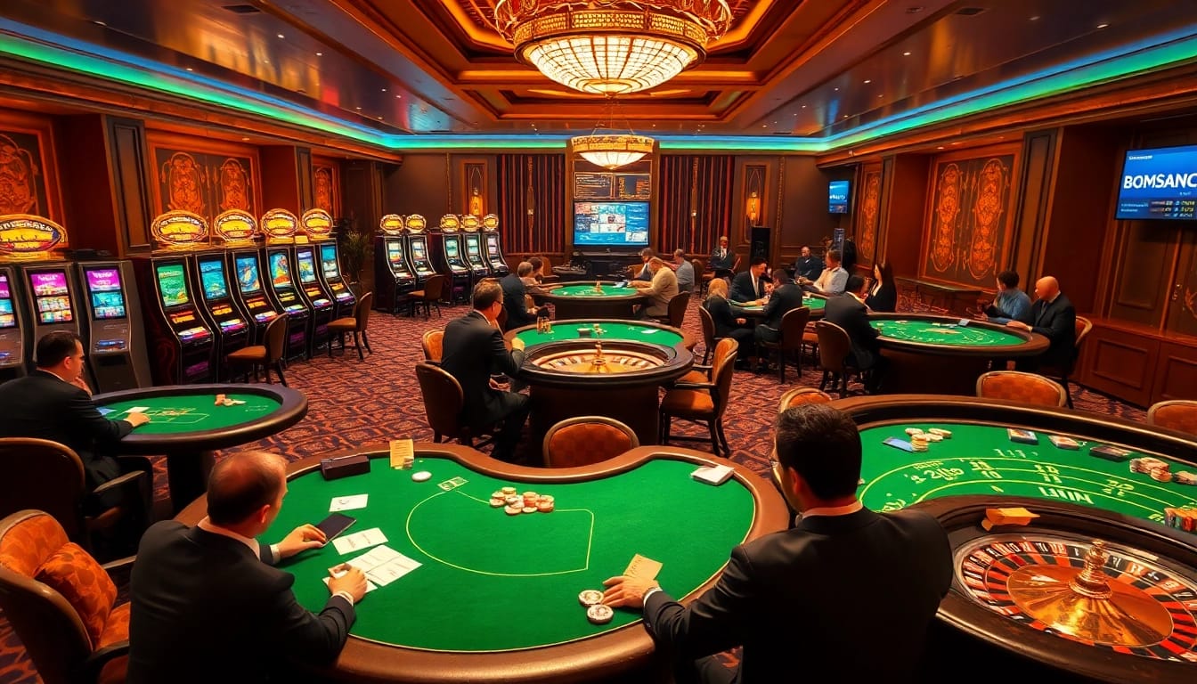 S8 enthusiasts enjoying an engaging casino experience with vibrant slot machines and glamorous tables.
