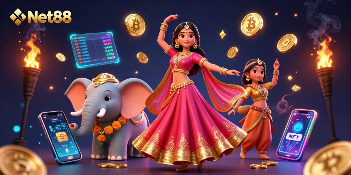 Experience exciting gameplay at Net88 with a vibrant illustration showcasing casino gaming elements.