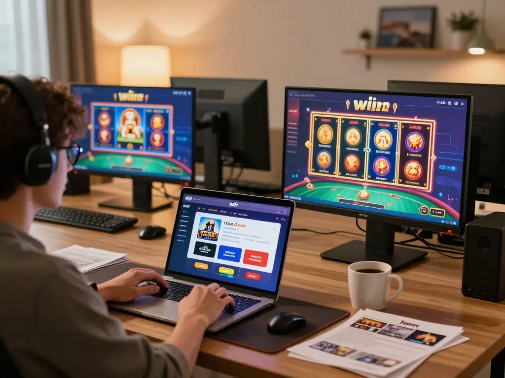 Iwin app gameplay on a laptop showcasing poker and slots for thrilling online gaming experience