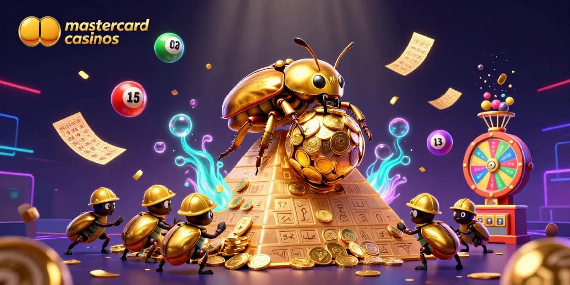Experience the excitement of mastercard casinos with colorful balls, golden coins, and vibrant casino elements.