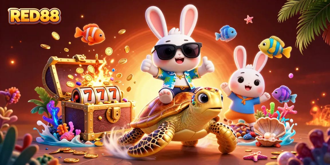 Bet on thrilling games with RED88 while enjoying vibrant underwater scenes and lucky charm elements.