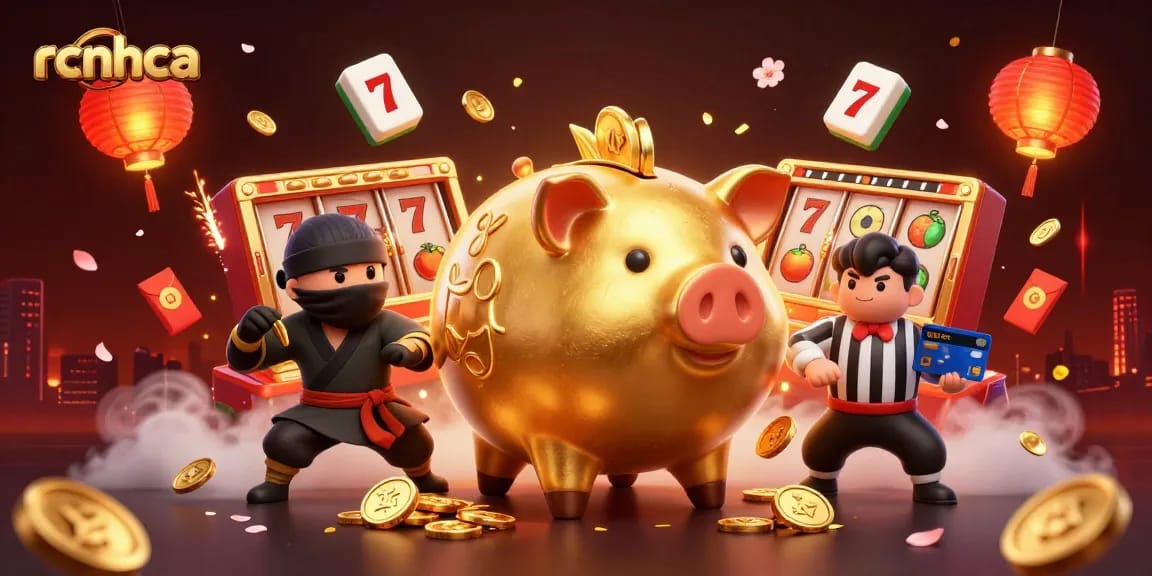 Engage with rcnhca's vibrant jackpot scene featuring colorful 3D casino characters and elements.