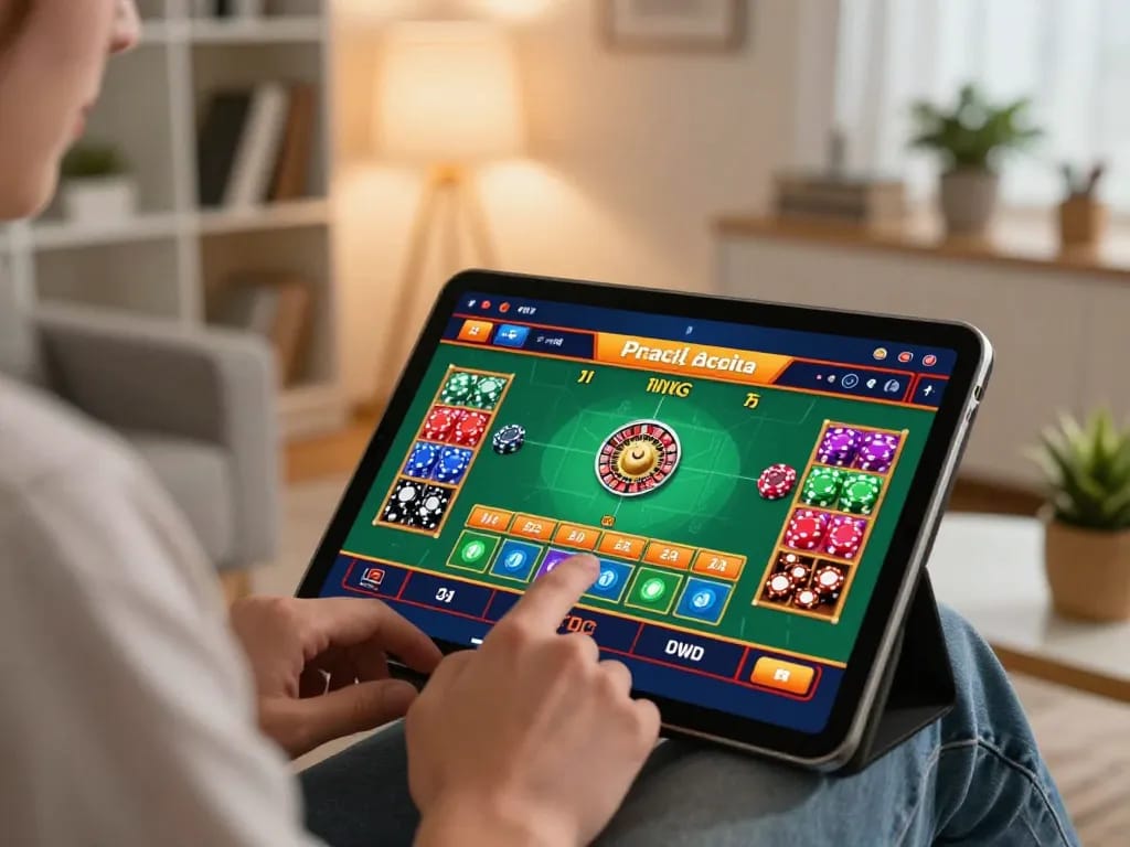 Engaging online roulette gameplay on luck88com tablet in a cozy home environment