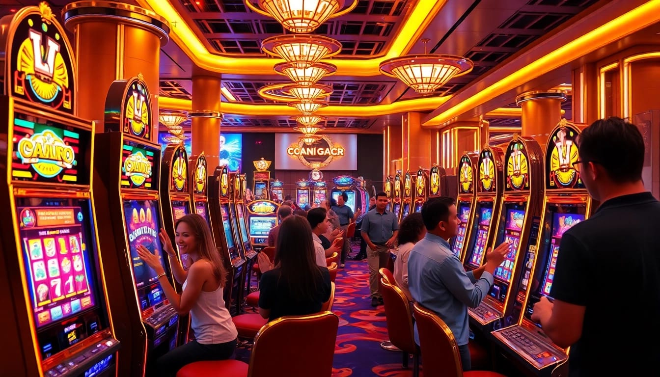 Players enjoying slot gacor machines in a luxurious casino atmosphere.
