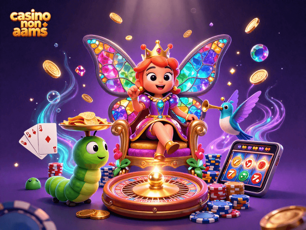 Impara le strategie dei casino non aams con una regina farfalla 3D e colori brillanti.