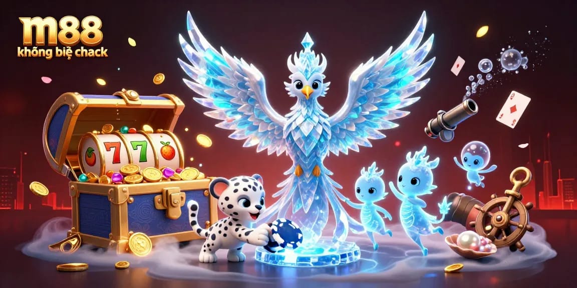 Chiến thắng lớn tại m88 không bị chặn với lối chơi hấp dẫn có hình ảnh phượng hoàng 3D và các biểu tượng sòng bạc sống động.