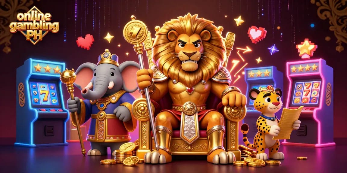 Join the excitement of online gambling PH with vibrant characters and gaming elements surrounded by a regal setting.