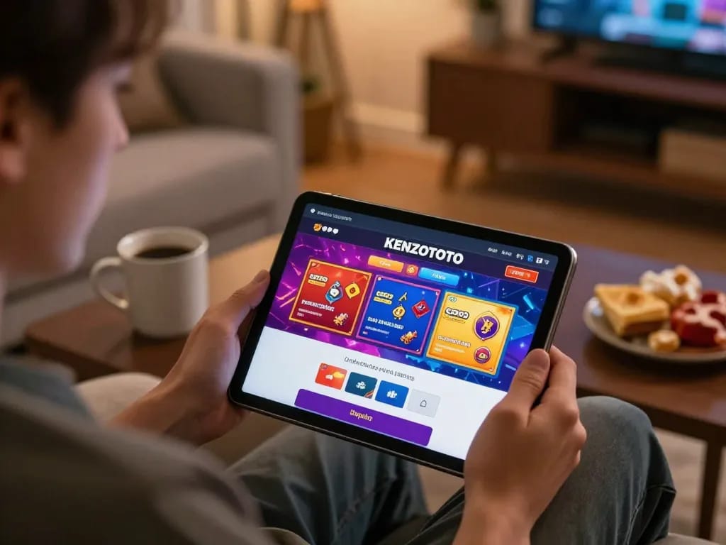 Pemain mengakses login KENZOTOTO di tablet untuk pengalaman kasino online yang imersif.