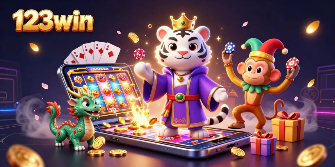 Experience the thrills of 123win with vibrant 3D characters and exciting casino elements.