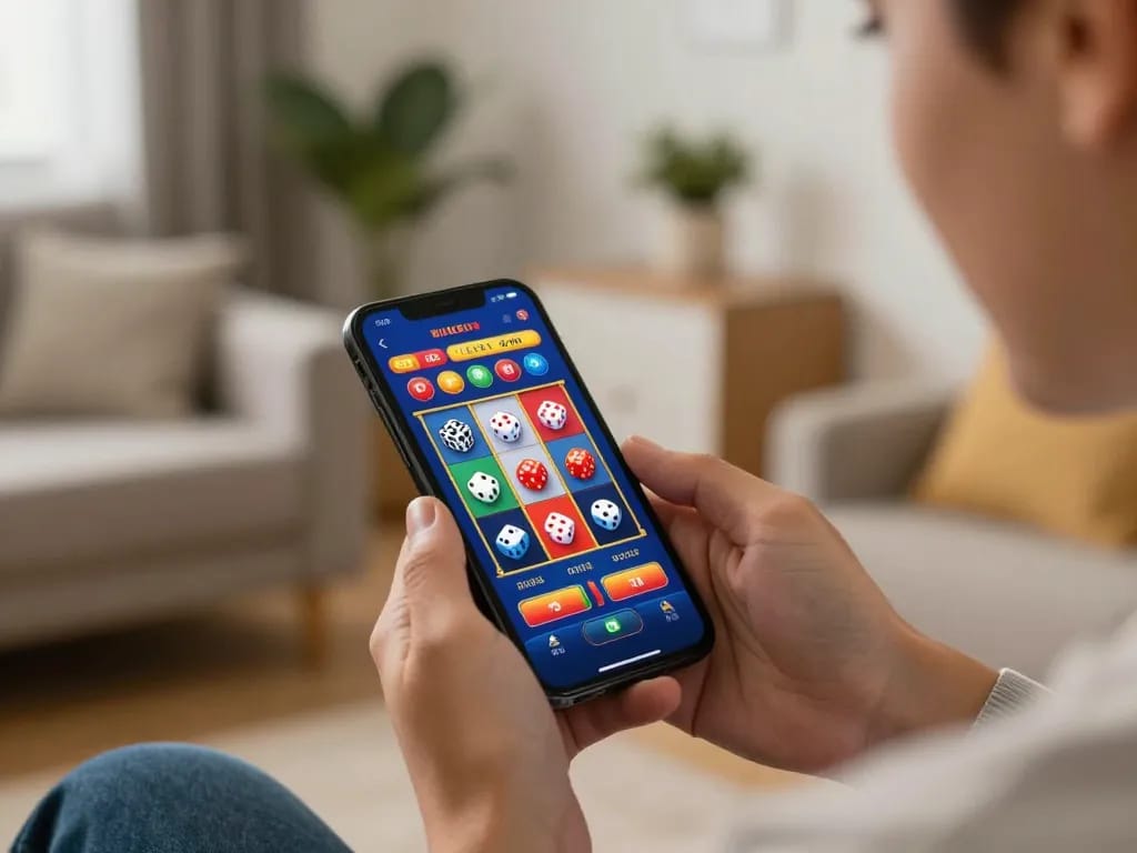 Engaging in mobile gaming with the go89 app in a cozy home setting