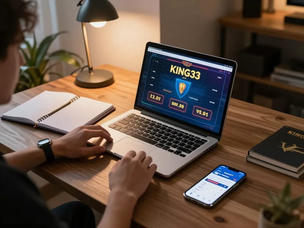 Engaging gameplay on king33 app in a cozy home gaming setup, showcasing responsible gambling.