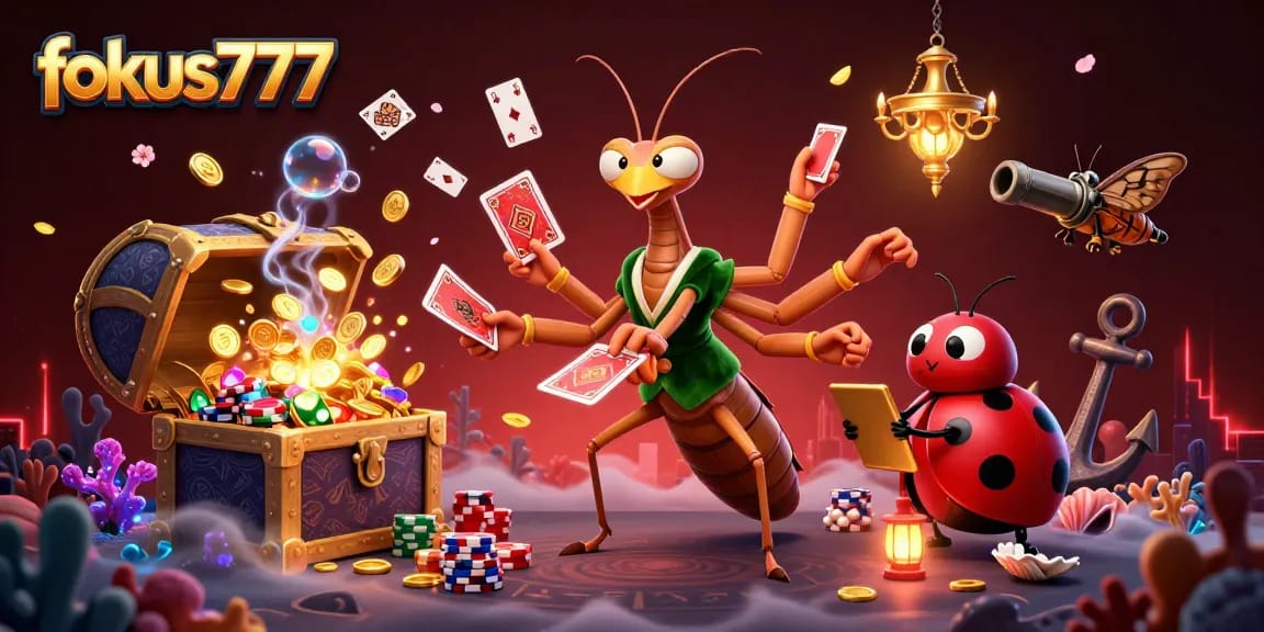 Experience the vibrant world of fokus777 as the mantis card sharp deals cards and shuffles chips.