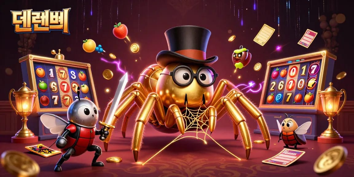 Experience dynamic slot games with 텐텐벳's rich visuals of gold, tarantula, and exciting gaming elements.