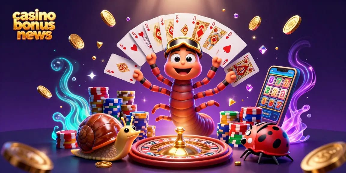Experience casino bonus news with vibrant 3D cartoon characters amidst cascading coins and roulette wheel.
