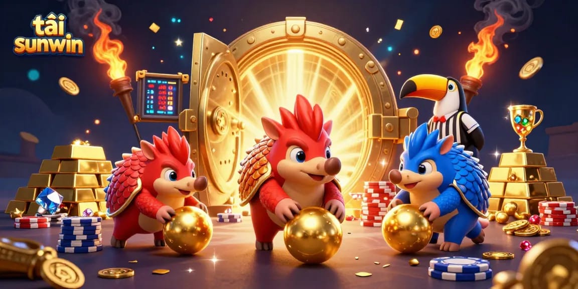 Engaging scene with rival pangolins playing casino games, emphasizing tải sunwin features and fun