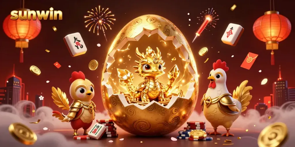 Experience sunwin's excitement with a golden dragon and vibrant casino elements.