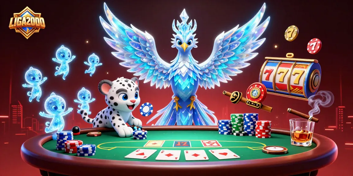 Bermain dan menang dengan LIGA2000 yang menampilkan phoenix es dan elemen poker dalam suasana kasino yang mendebarkan.