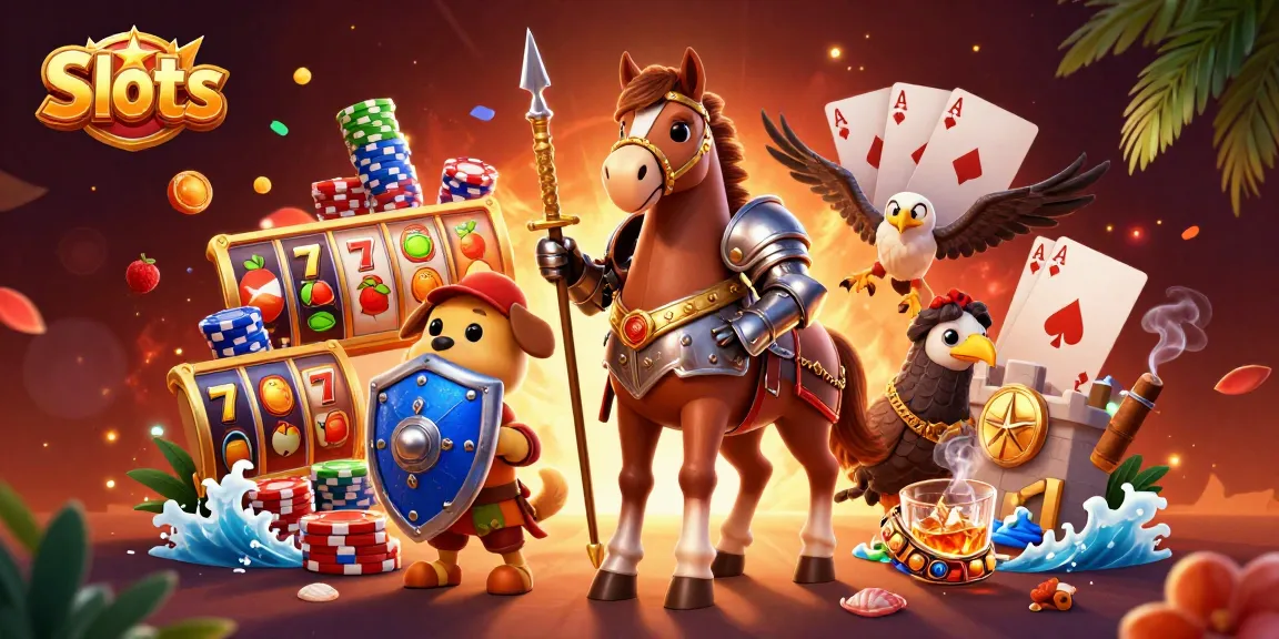 Spin the reels for jackpots in this vibrant Slots casino scene featuring playful characters.