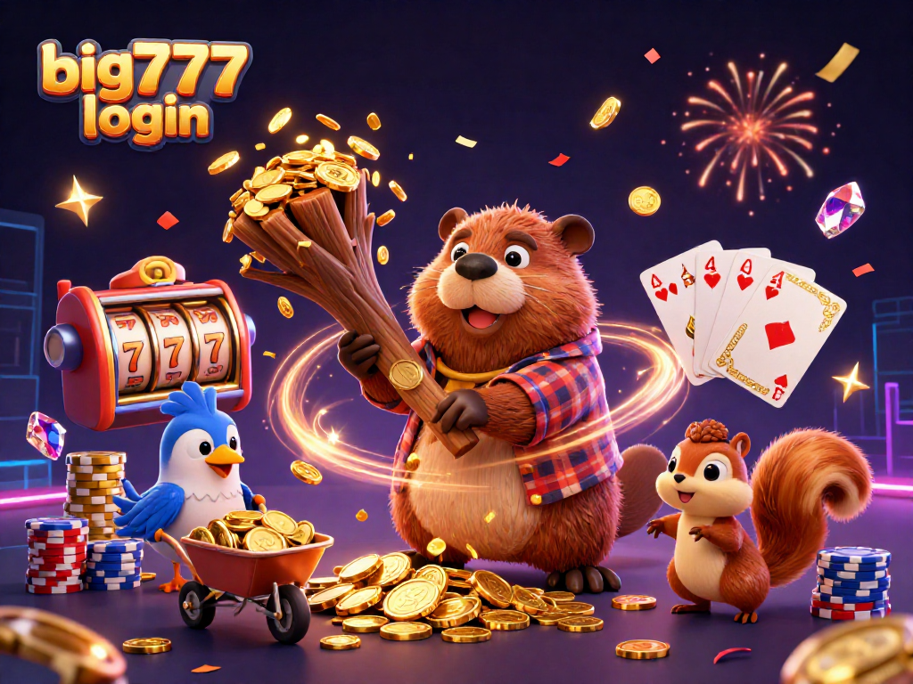 Spin the big777 login slot reels and watch coins rain down in this vibrant casino illustration.