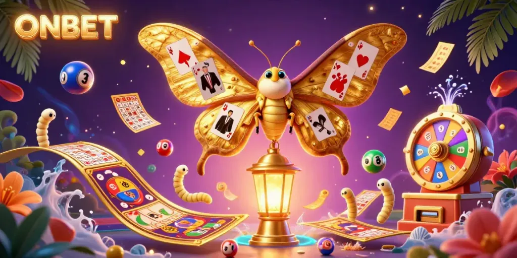 Engage with ONBET's vibrant casino experience through an ultra-detailed illustration of lottery and bingo elements.