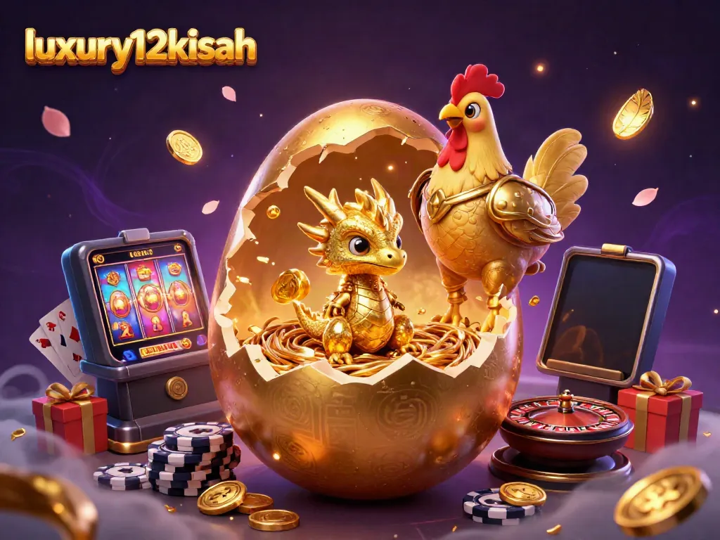 Experience the excitement of luxury12kisah with a golden dragon guarding poker chips in a 3D casino scene.