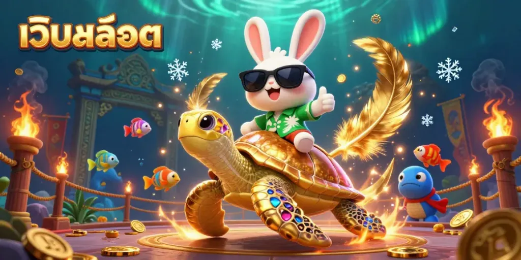 Experience the excitement of เว็บสล็อต with vibrant characters and dynamic casino elements in a rich underwater scene.