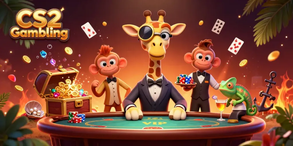 CS2 Gambling themed illustration showcasing vibrant characters and rich casino elements.
