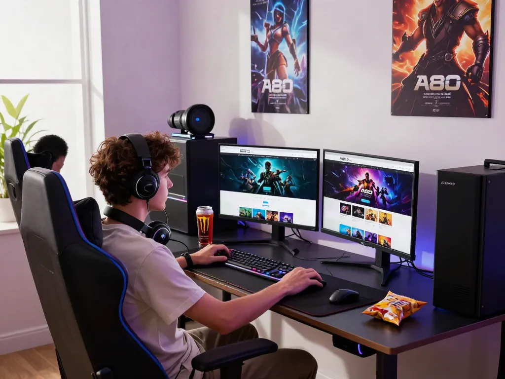 Gamer engaging with the A80 website in an immersive gaming setup.