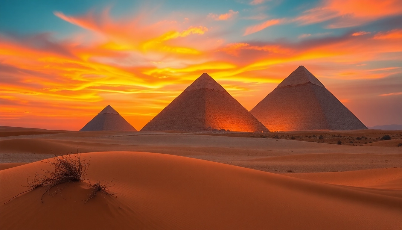 Experience the breathtaking Giza Pyramids with stunning sunset lighting at https://piraminds.com/ for an unforgettable view.