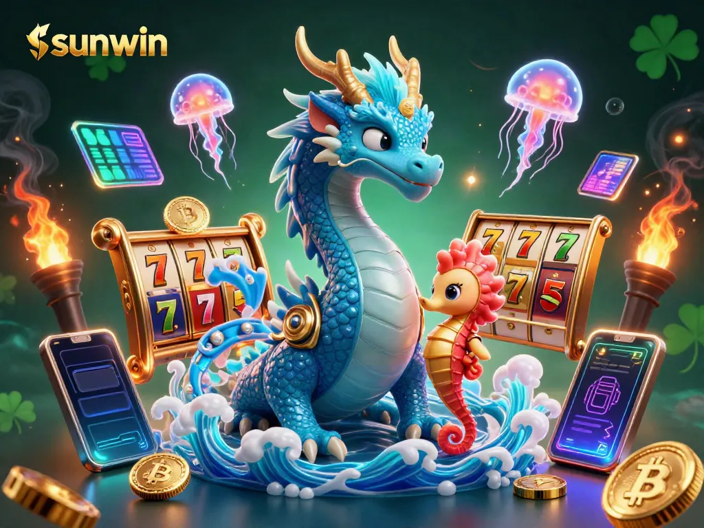Experience thrilling action with sunwin as the azure dragon and knight explore a vibrant casino world.