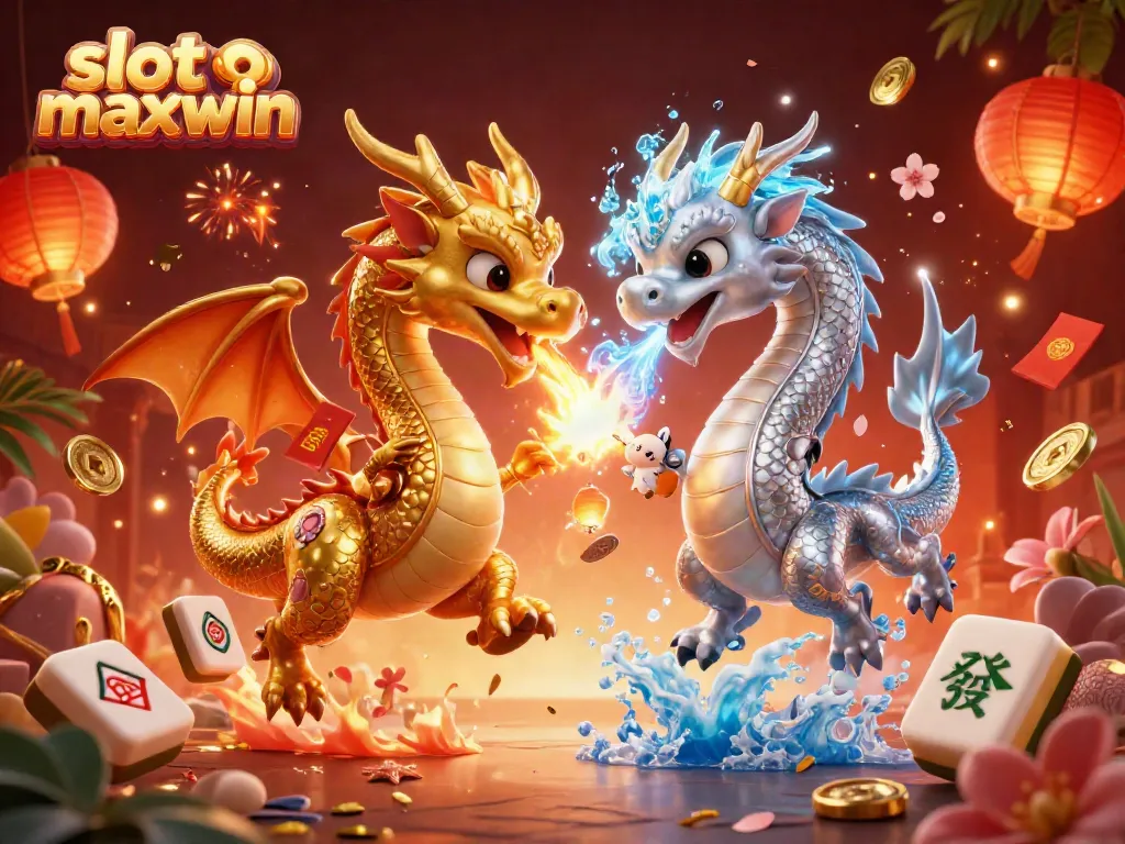 Permainan slot maxwin dengan simbol keberuntungan dan elemen khas kasino yang menyala.