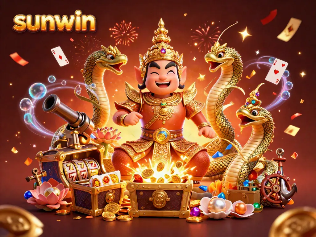 Experience the thrill with sunwin's vibrant gambling scene featuring golden guardians and exciting gaming elements.