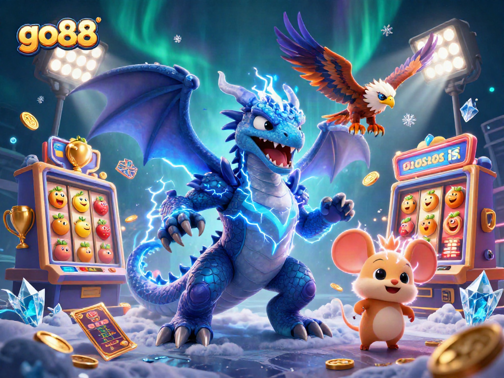 Spin the reels with go88 and experience thrilling jackpot wins in this vibrant casino illustration.