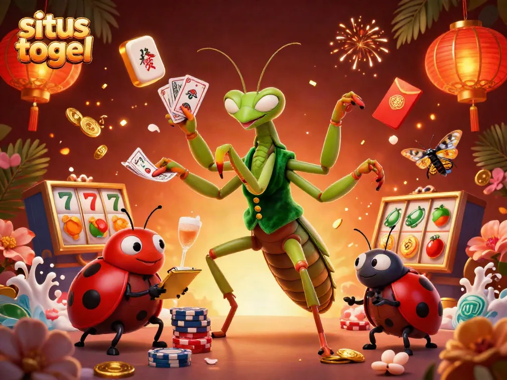 Experience situs togel betting excitement with a dynamic scene of gambling elements and characters.