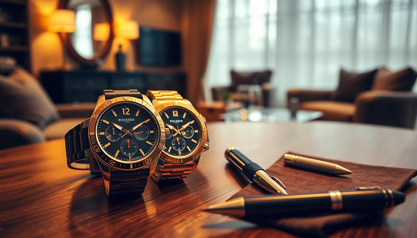 Showcase of luxurious replica watches with elegant design details.