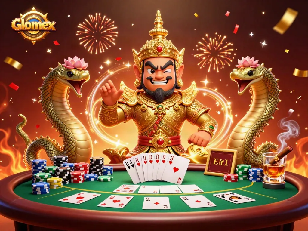 Glomex offers an exciting poker scene with vibrant characters and casino elements for a thrilling gaming experience.