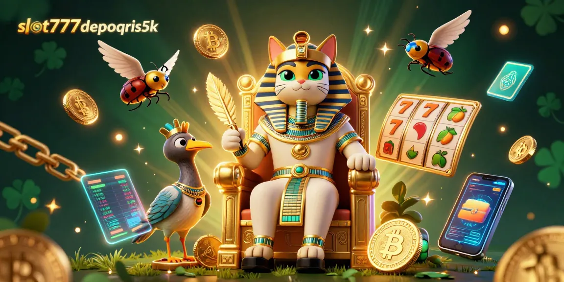 Engage with slot777depoqris5k and spin to win jackpots with ultra-detailed 3D casino art featuring an Egyptian pharaoh cat.