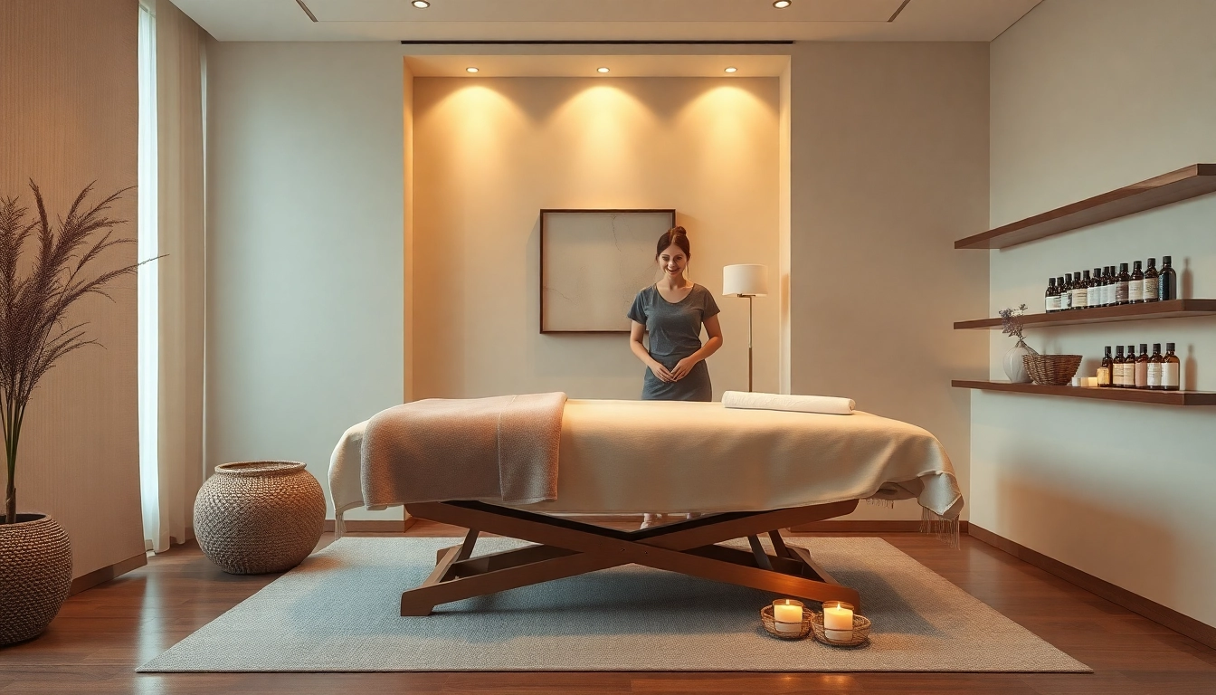 Relaxing atmosphere for 동탄출장마사지 with a professional therapist preparing a serene massage room.