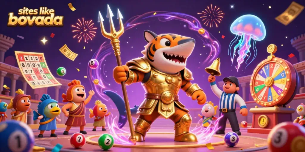 Engage with thrilling games like sites like bovada in a vibrant illustration featuring dynamic casino elements.