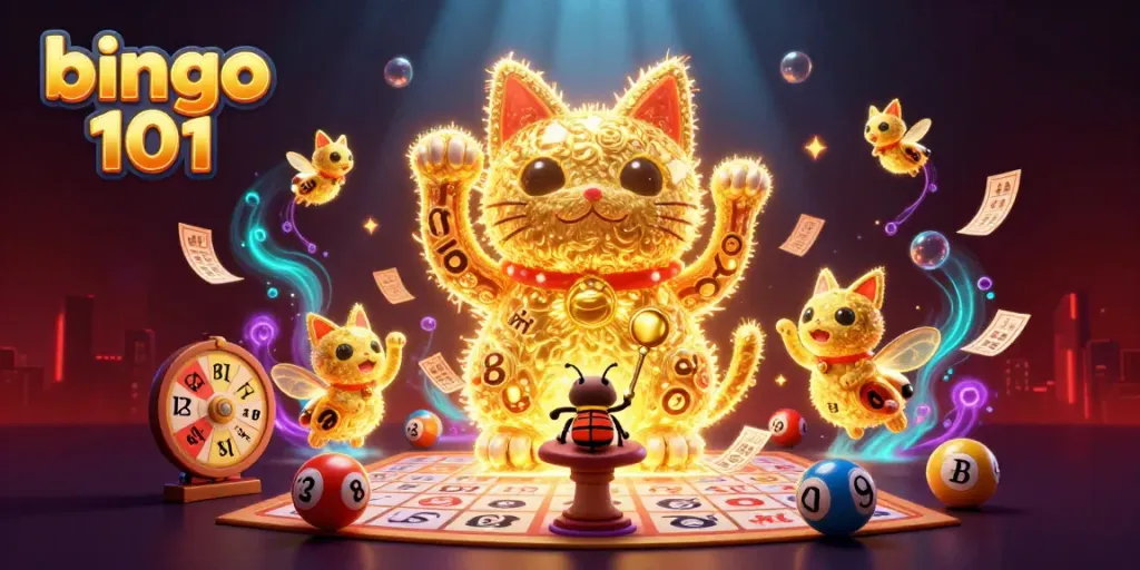 Experience the thrill of bingo 101 with vibrant bingo balls and a dynamic scene of excitement.