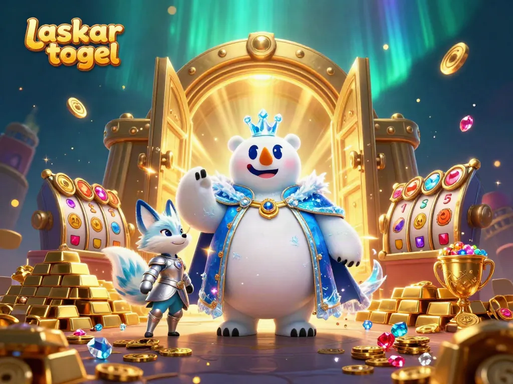Experience laskar togel excitement with a vibrant scene showcasing treasures and icy characters.