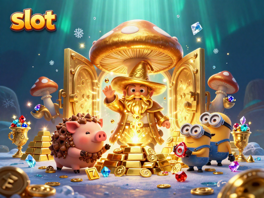 Engage with slot fun through a magical scene of a wizard and treasure amidst sparkling riches.