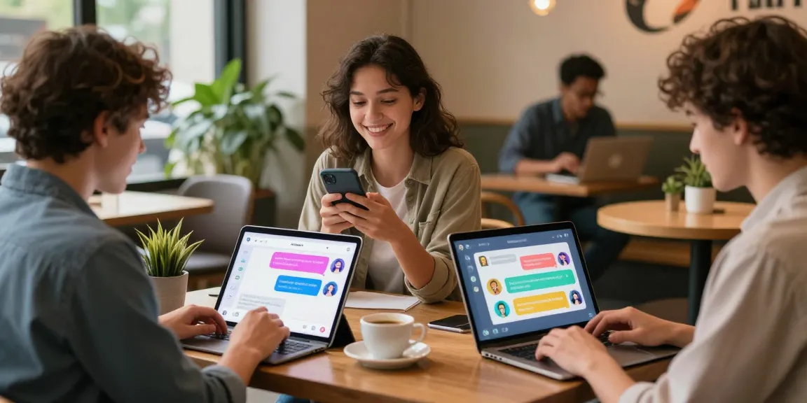 Users engaging with spicy chat ai in a vibrant café environment, showcasing diverse interactions.